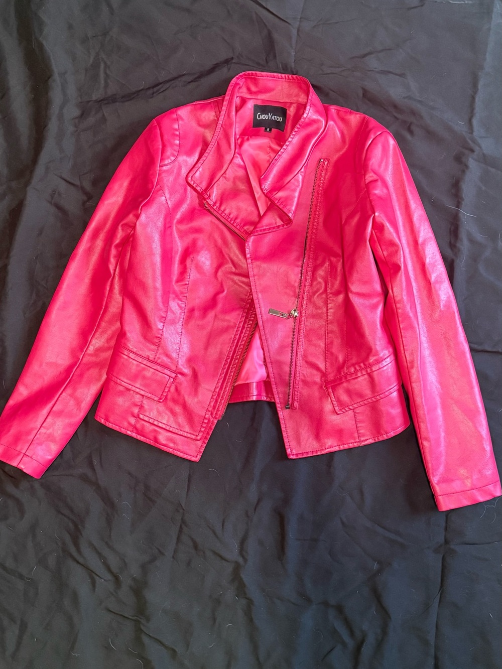 Pink Fake Leather Moto Jacket